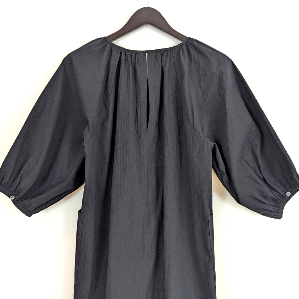 NWT Everlane Seersucker Puff Sleeve Mini Dress Black Size Medium - Picture 15 of 16